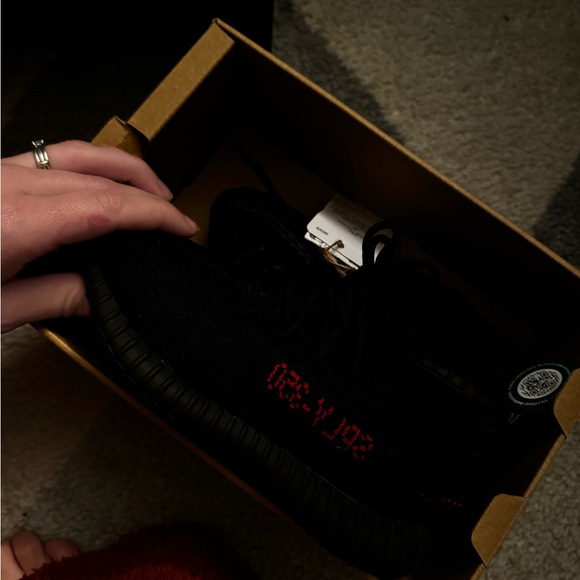 Adidas Black and Red Yeezy Boost 350 V2 Kids